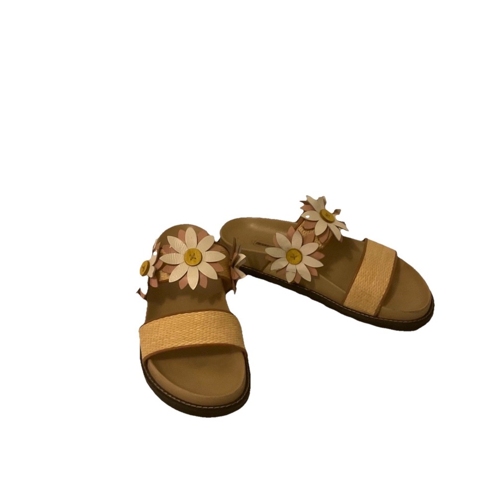 Fabrizio Viti Daisy Leather Applique Boho Chic Rafia Woven Strap Sandals 38 US 8 - Picture 2 of 13